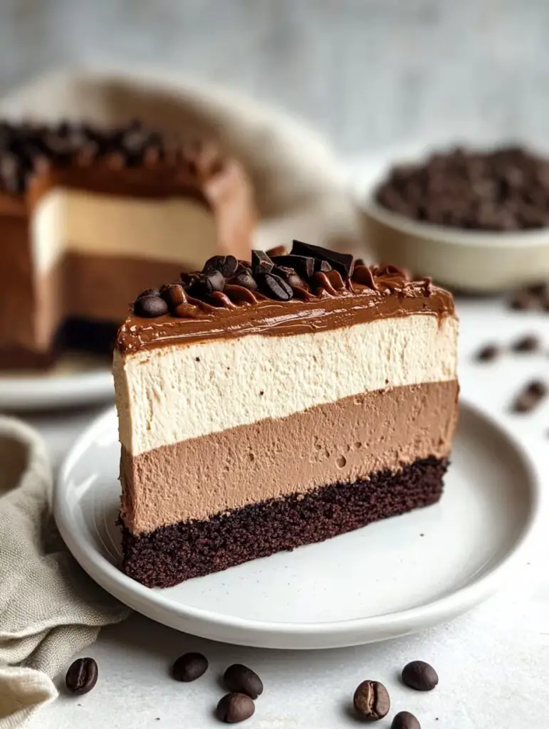 Close-Up of a Slice of Mocha Mousse Cake