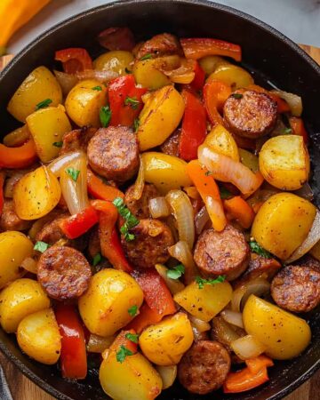 Smoked Sausage and Potatoes Skillet with Onions and Peppers