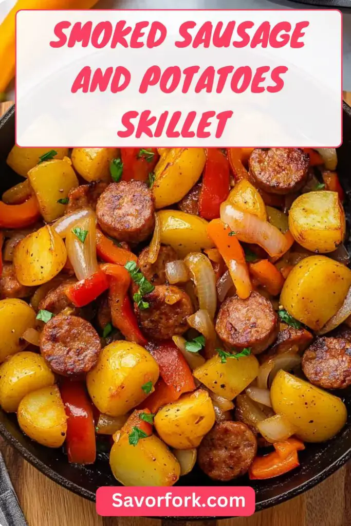 Smoked Sausage and Potatoes Skillet with Onions and Peppers PIN