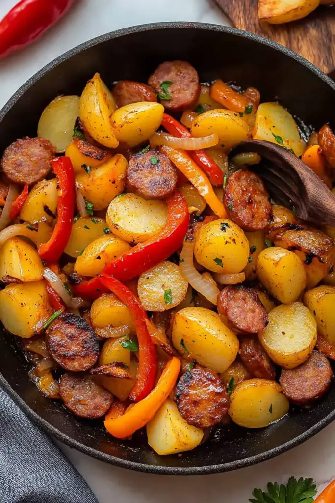 Smoked Sausage and Potatoes Skillet with Onions and Peppers2