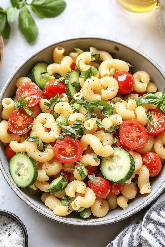 15-Minute Cucumber Tomato Pasta Salad 1 15-Minute Cucumber Tomato Pasta Salad